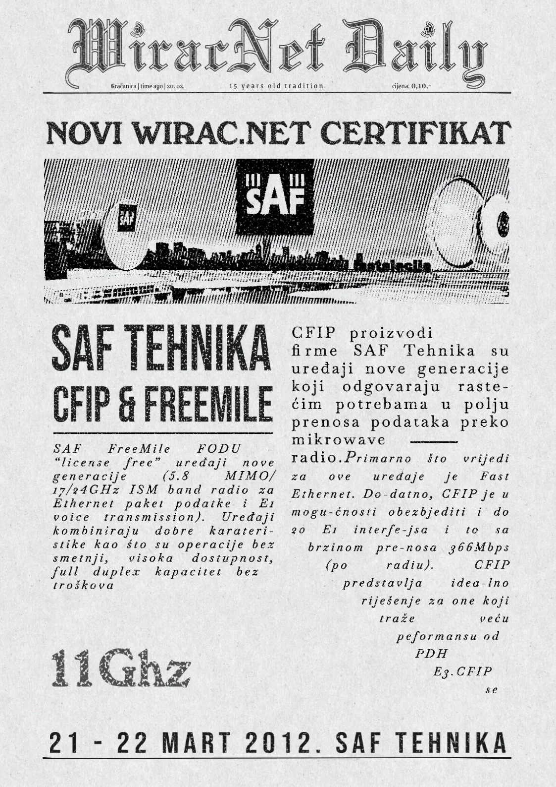 SAF Tehnika Certifikat, 2012.