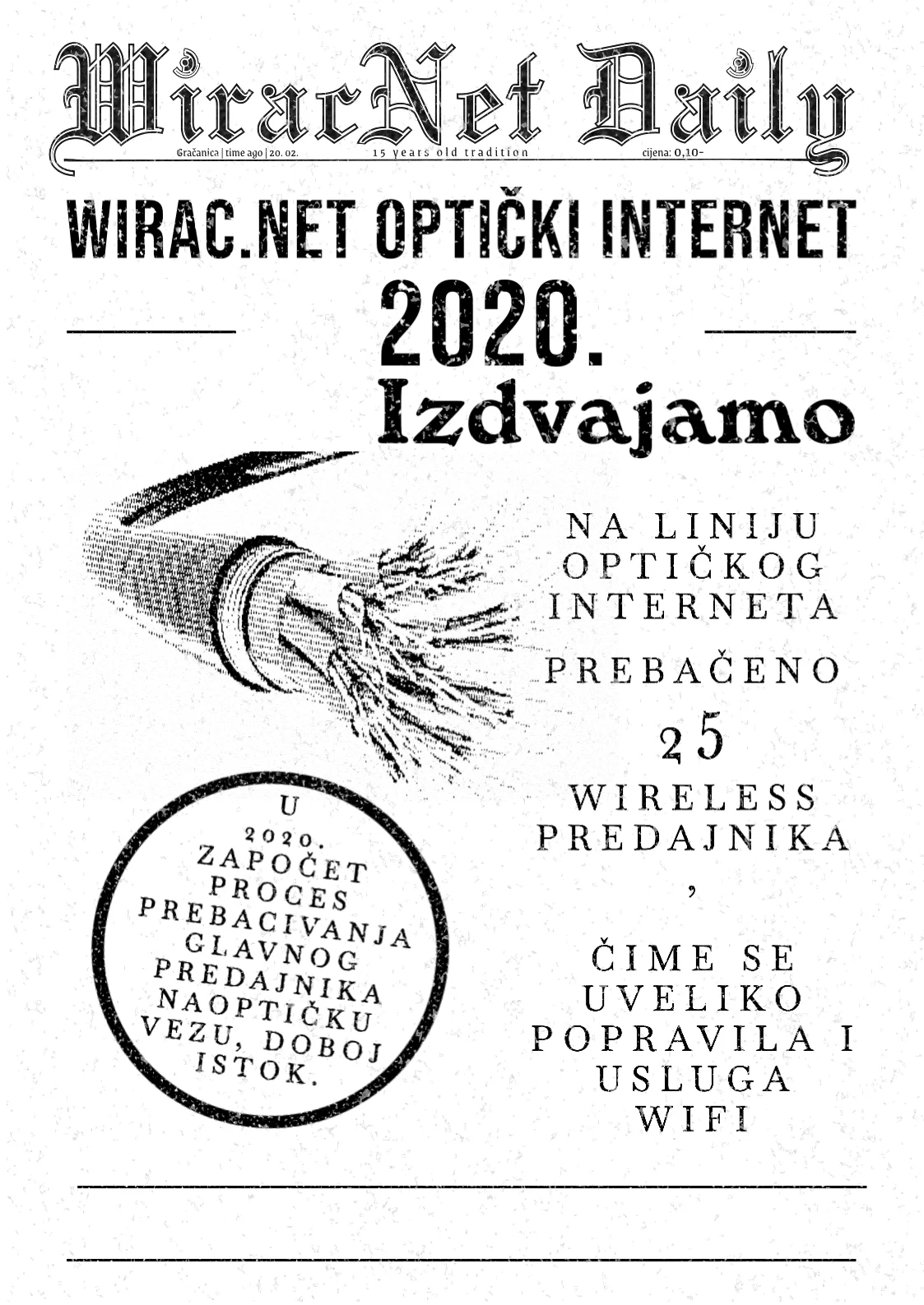 Spojen prvi korisnik na fiber optičku internet mrežu, 2020.